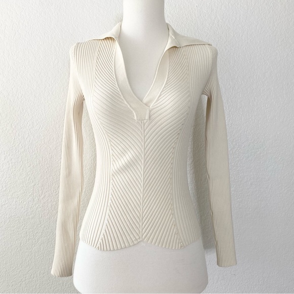 Tops - Cream Ribbed Long Sleeve Top